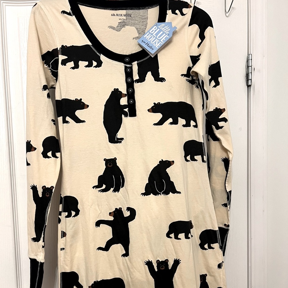 Brand new size xsmall soft cream nightgown with black bears.